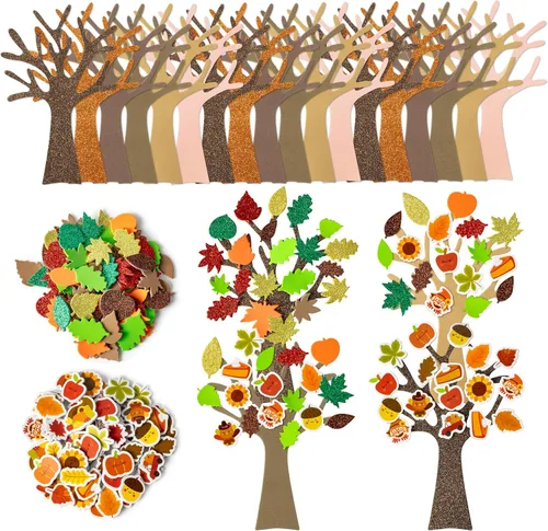 Vista 8 de 3sscha 24 Pack Calcomanías de espuma de árbol de otoño para manualidades para niños DIY autoadhesivas en forma de hoja, calabaza, bellota