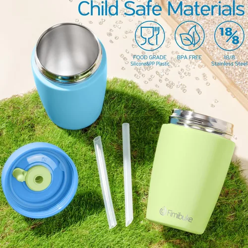 Vista 4 de Fimibuke Vasos para niños y niños pequeños, a prueba de derrames, 12 onzas, con aislamiento Capybara, vaso de paja para niños pequeños, botella