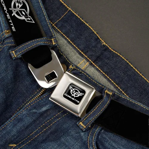 Vista 2 de Buckle-Down Seatbelt Belt - Corvette BlackSilver REPEAT - 10 Wide - 20-36 Inches in Length