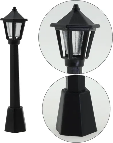 Vista 3 de 10pcs mini poste de lámpara de plástico negro miniatura tren ferrocarril lámpara poste luces calle luz
