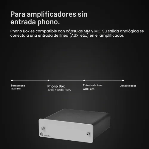 Vista 3 de Pro-Ject Phono Box DC MM/MC Preamplificador de fono con salida de línea (Plata)