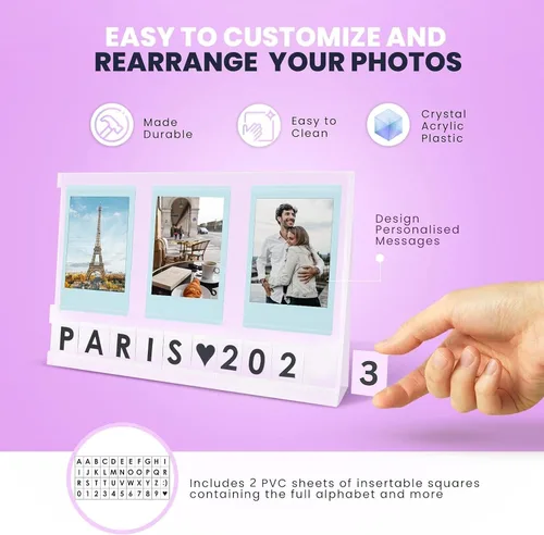 Vista 3 de Elil Instax Mini - Marco de fotos con mensaje personalizado, marco de fotos acrílico para escritorio y pantalla de fotos, compatible con Fujifilm