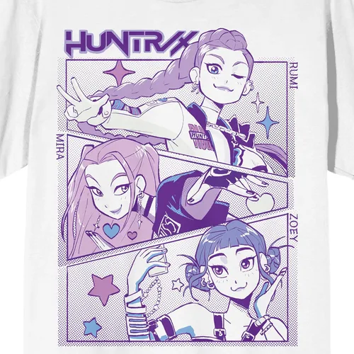 Vista 2 de Kpop Demon Hunters Panel Art Huntrix Camiseta de Cuello Redondo de Manga Corta para Adultos
