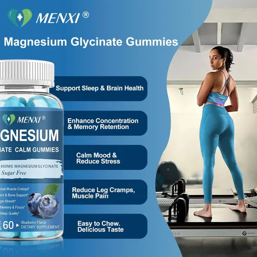 Vista 4 de Gomitas de magnesio de 600 mg por porción: glicinato de magnesio 400 mg y malato de magnesio 200 mg, suplemento de magnesio y potasio sin azúcar