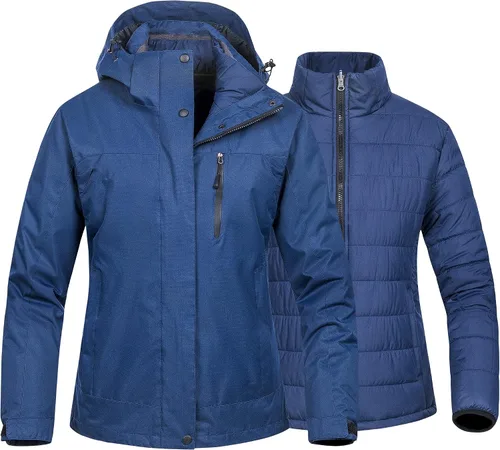 Vista 13 de CREATMO US Chaqueta de esquí impermeable 3 en 1 para mujer, resistente al viento, chaqueta de snowboard cálida para invierno