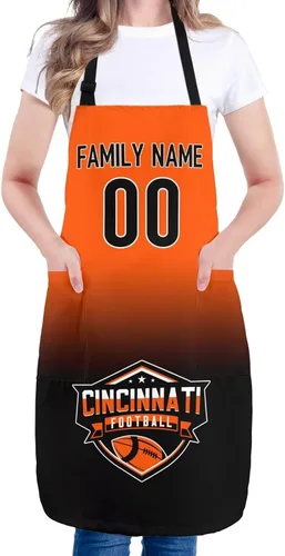 Vista 6 de Delantal personalizado con nombres y números personalizados, regalo para mamá y esposa, fanáticos, mujeres, cocina de cocina
