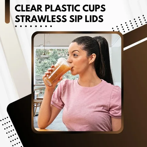 Vista 6 de Green Direct Vasos desechables de plástico transparente de 16 onzas con tapas para sorber sin popote para café helado, 50