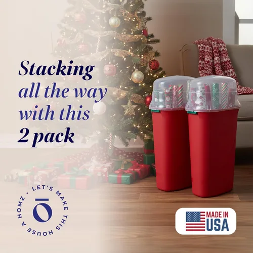 Vista 2 de HOMZ Paquete de 2 organizadores verticales de plástico para envolver regalos, color rojo y transparente, contenedores de papel para regalos