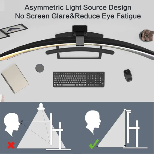 Vista 5 de Barra de luz curva para monitor ONWAY con control remoto inalámbrico, barra de luz para monitor con atenuación automática y base para cámara
