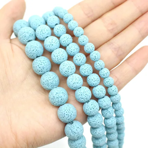 Vista 2 de Oameusa Cuentas redondas sueltas de ágata de piedra volcánica de lava azul de 0.236 in para hacer joyas, 1 hebra de 15 pulgadas, 1 hebra por