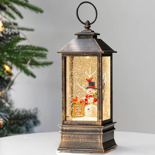 Vista 11 de Gnomos de Navidad de 10 pulgadas, linterna de globo de nieve iluminada, caprichoso árbol de Navidad y elfo escandinavo, linterna de agua musical