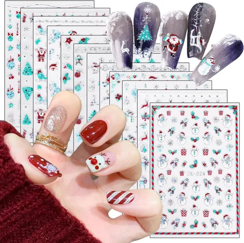 Vista 11 de 6 hojas de calcomanías de arte de uñas de flores de verano 3D, calcomanías autoadhesivas para uñas, diseño de arte blanco, amarillo, azul, negro