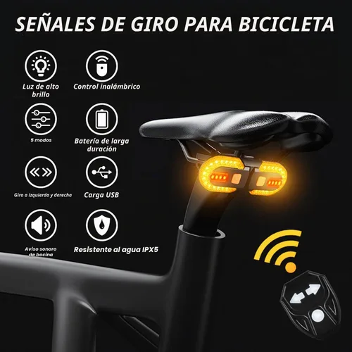 Vista 2 de Luz trasera de bicicleta recargable con señales de giro, carga USB, control remoto, 5 modos de iluminación, señales de giro de bicicleta divididas