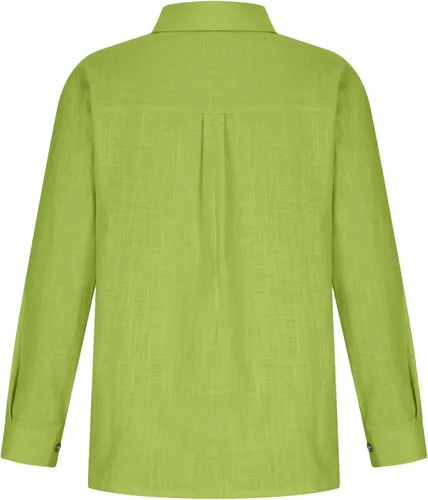Vista 4 de SMIDOW Camisas de lino de algodón con botones para mujer, cuello en V, enrollables, blusas de manga larga, camisas de cuello suelto, blusas casuales