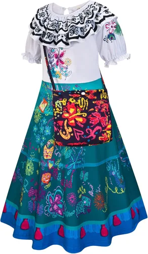 Vista 2 de Avady Encanto Dress for Girls Cosplay Mirabel Princess Birthday Halloween Christmas Party Dress Up With Full Accessories