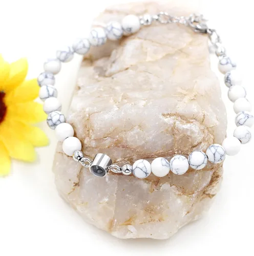 Vista 3 de Pulsera de proyección con texto en inglés "I Love You" en 100 idiomas para esposa, novia, ágata negra mate o piedra turquesa blanca para hombres