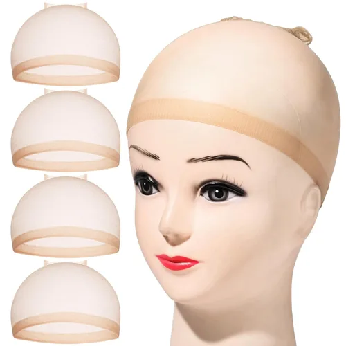 Vista 8 de Fandamei 4 piezas Gorras de Peluca de Media de Nailon Elástico Marrón Claro para Mujeres