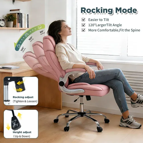 Vista 6 de Cómoda silla de escritorio de oficina rosa con brazos soporte 9318-3 Rosa (click-2 soporte lumbar)
