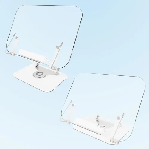 Vista 6 de Luxdecor Soporte para libros de madera para lectura, soporte ajustable para libros con base giratoria de 360° y 2 clips de página, soporte