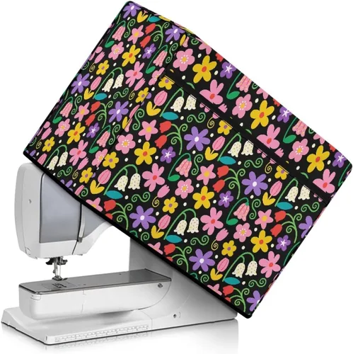 Vista 26 de Funda para máquina de coser de flores hippie grande, cubierta antipolvo, protección de fácil limpieza para máquina de coser, resistente a las Flor