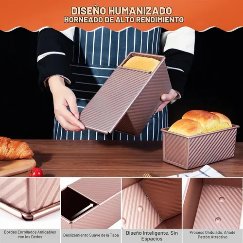 Vista 6 de Pavsrmy Paquete de 2 moldes para pan Pullman con tapa, capacidad para 1 lb/0.5 lb de masa, molde premium para pan de sándwich con tapa, molde