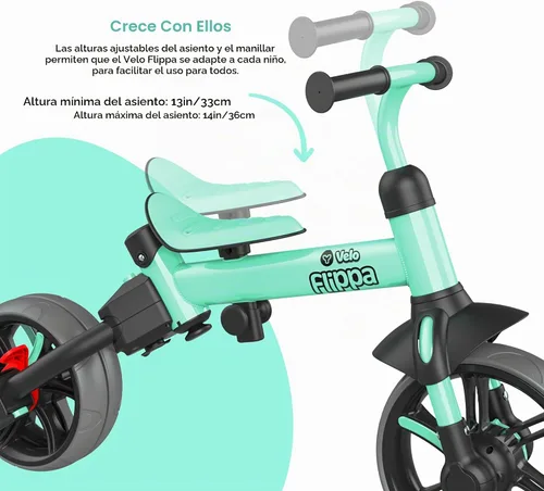Vista 2 de Yvolution Y Velo Flippa - Triciclo convertible a bicicleta de balance 4 en 1 para pequeños de 2 a 5 años Verde
