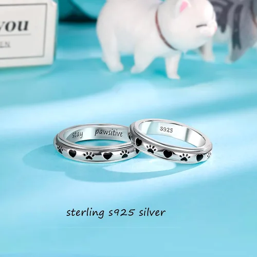 Vista 19 de LYTTMAB Keep Pawstive - Anillo de ansiedad para mujer, anillo giratorio con estampado de pata de perro y gato, anillo para ansiedad para mujer