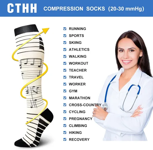 Vista 4 de 5 pares de calcetines de compresión de cobre para mujeres y hombres, circulación de 20-30 mmHg, el mejor apoyo para correr, atletismo, enfermería