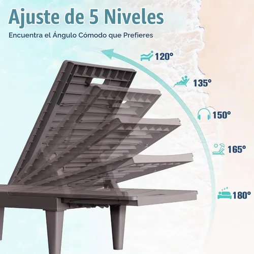 Vista 4 de Devoko Juego de 2 tumbonas para exteriores, sillas de salón impermeables de Marrón profundo
