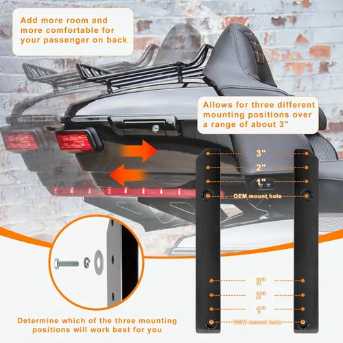 Vista 6 de Kit extensor de equipaje ajustable de 1 a 3 pulgadas, placa de montaje compatible con Harley Touring Electra Glides Road Glides Road Kings Street