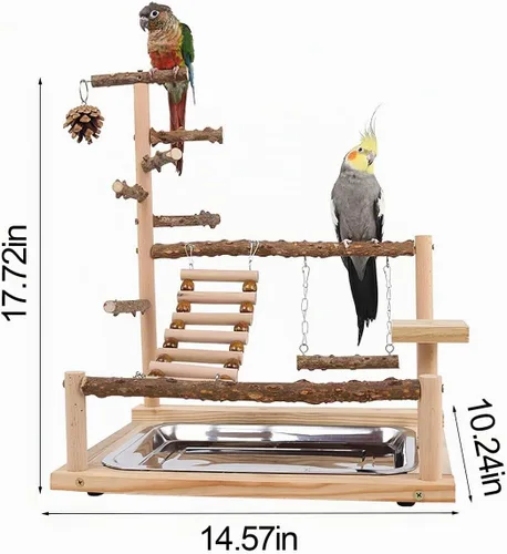 Vista 6 de Zona de juegos para pájaros, soporte de perca de loro, soportes de madera natural para cacatúa, perca de madera de cacatúa, escalera de gimnasio