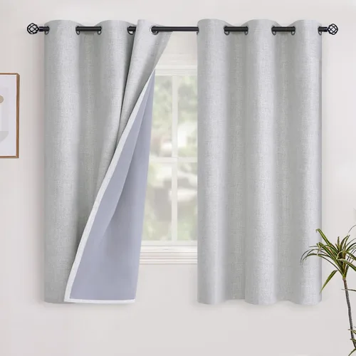 Vista 75 de YoungsTex - Cortinas opacas de lino para dormitorio, oscurecimiento de la habitación, cortinas con textura de lino, paneles con aislamiento térmico