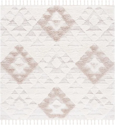 Vista 71 de SAFAVIEH Alfombra marroquí con borlas, 2 x 3 pies, marfil y marrón, no desprende pelusa y fácil de limpiar, textura alta y baja, ideal