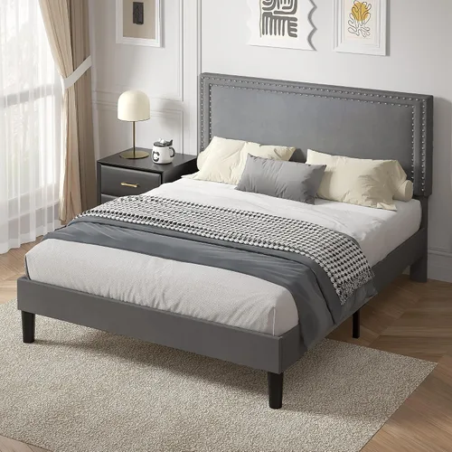 Vista 82 de VECELO Base de cama de plataforma de tamaño individual con cabecera tapizada de altura ajustable, base de colchón moderna, soporte de listones