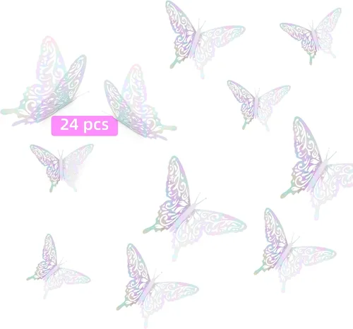 Vista 3 de AIEX 24 calcomanías de pared de mariposa 3D, adornos de mariposa 3D, calcomanías vívidas extraíbles con 3 tamaños diferentes para decoración