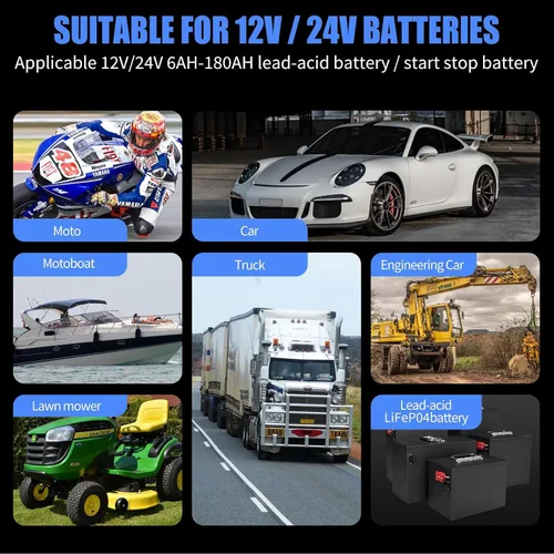 Vista 7 de E-FAST LiFePO4 - Cargador de batería de 10 amperios 12/24 V de plomo ácido completamente automático, cargador de batería de automóvil