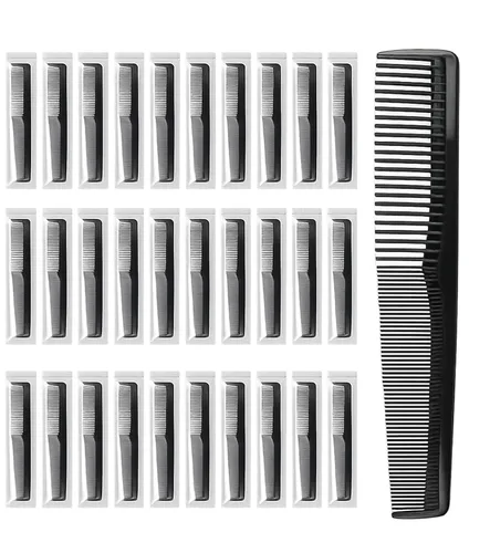 Vista 7 de Peines envueltos individualmente, 100 peines de plástico a granel, color negro, 2 peines para el cuidado del cabello, peine desechable a granel
