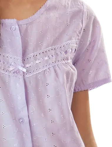 Vista 4 de Casual Nights Vestido de casa bordado de manga corta con ojales para mujer