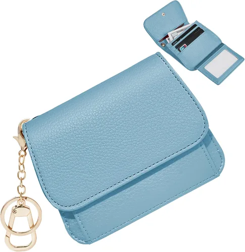 Vista 20 de Cartera pequeña para mujer, con bloqueo RFID, delgada y bolsillo para monedas, tarjetero plegable para tarjetas de crédito con ventana