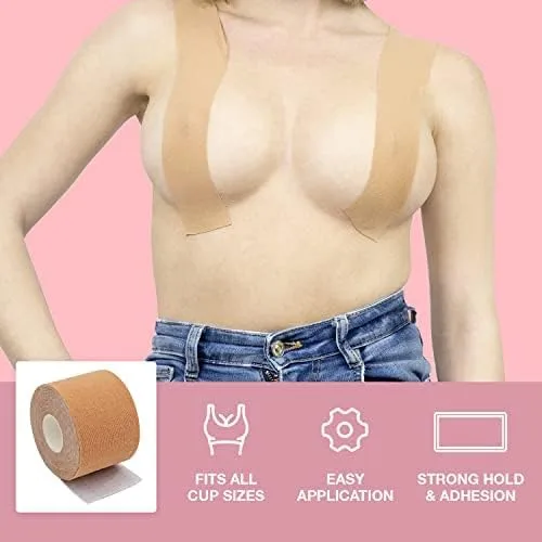 Vista 5 de UbyFit Cinta de pecho transpirable Cinta corporal instantánea para levantamiento de senos para copa A-E, cinta autoadhesiva para realzar cualquier