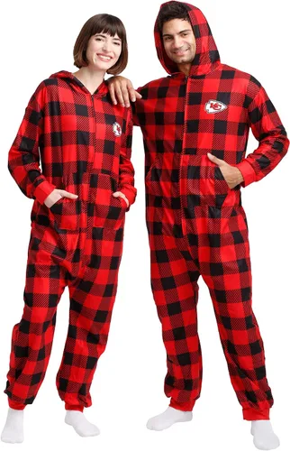 Vista 52 de FOCO Unisex NFL Team Logo Pajamas One Piece Onesie Patrón feo navideño