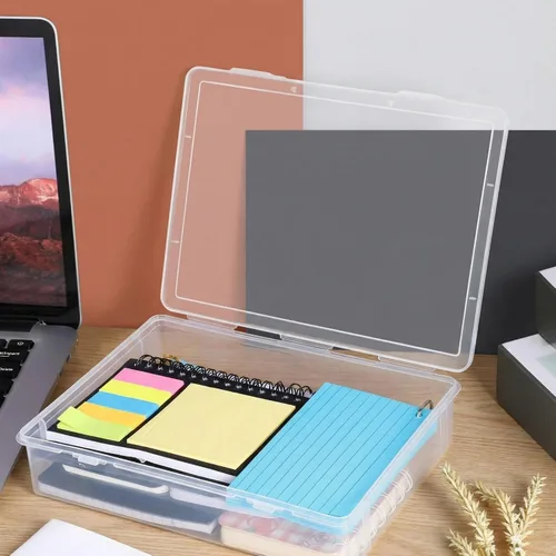 Vista 7 de Qunclay 1 caja de almacenamiento de plástico de 13 x 9 x 2 pulgadas con tapa, organizadores multiusos para manualidades, contenedores de plástico