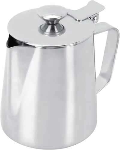 Vista 6 de Jarra de leche de 11.8 fl oz jarra de leche de acero inoxidable jarra de leche con tapa de acero para manualidades de café con leche, jarra