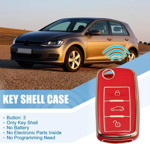 Vista 2 de X AUTOHAUX Funda de silicona para llavero inteligente Volkswagen Tiguan 2010-2017, protector sin llave, color rojo