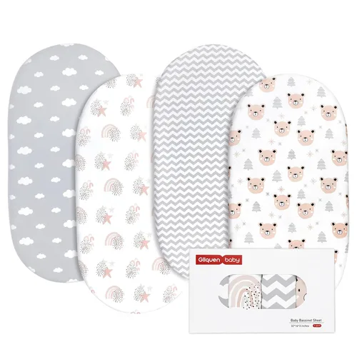 Vista 10 de Gllquen Baby Juego de 4 sábanas para moisés, transpirables y acogedoras