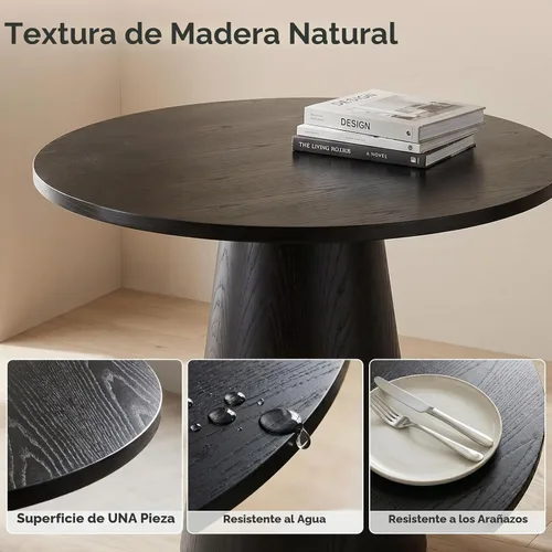Vista 5 de Mesa de comedor redonda de madera para 2-4, mesa de cocina moderna