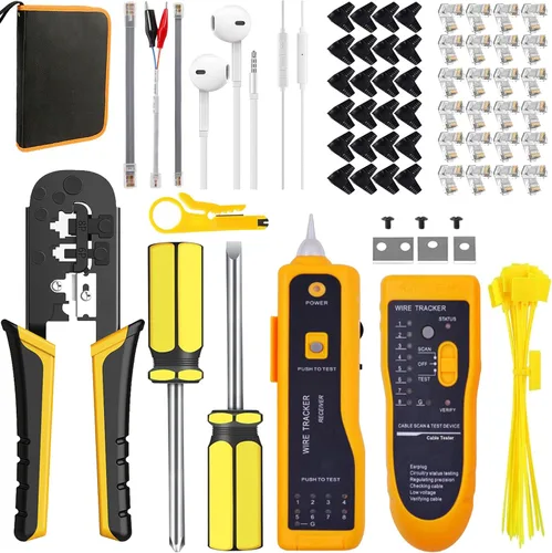 Vista 9 de LEATBUY Crimper Ethernet Kit CAT5 CAT6 Crimping Tool RJ45 Crimp Set for RJ11 RJ12 for Pass Through with 50PC Connector 50PC Cover Ethernet Network