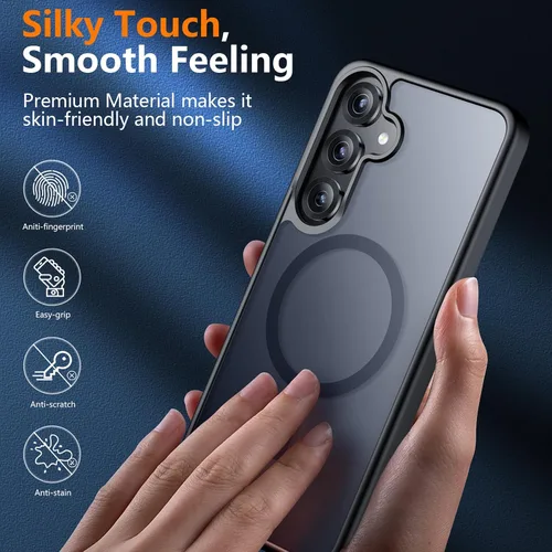 Vista 5 de teloxy Funda magnética para Samsung Galaxy S25, protección contra caídas de grado militar, antihuellas, delgada, a prueba de golpes, duradera