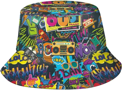 Vista 9 de Divertido sombrero de pescador reversible unisex con diseño de estilo de los años 80 y 90 80S_ 90S 10