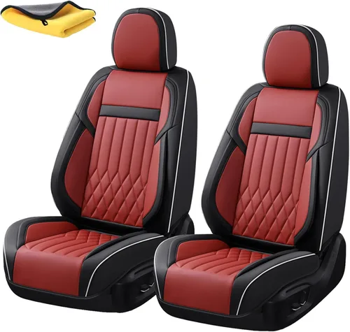Vista 10 de Juego completo de fundas de asiento de automóvil de cuero napa impermeables y transpirables de 2 plazas, aptas para asientos delanteros de beige